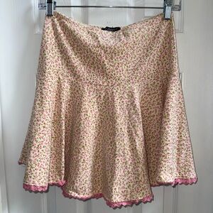 Vintage Y2K Betsy Johnson Pink Floral Skater Skirt Sz Small Lace Trim Feminine